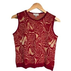 ST JOHN Sport/Evening Knit Red Gold Metallic Holiday Shell P (XS) EUC USA